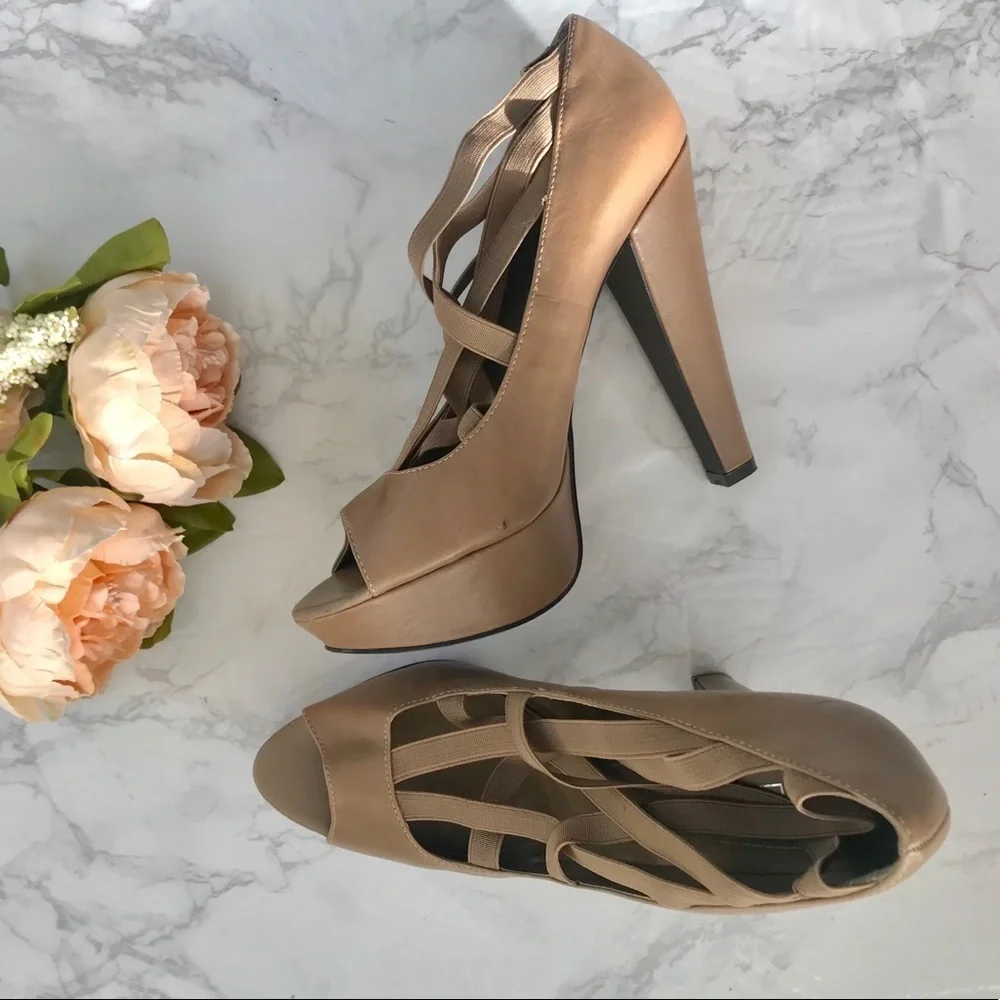 Aldo tan platform strappy peep toe pumps 39